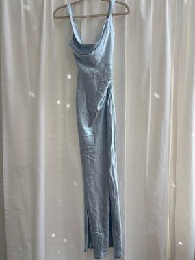 Selfie Leslie Pale Blue Satin Cowl Slip Dress